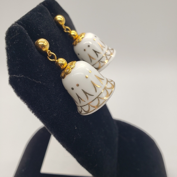 Christmas Bell earrings, White & Gold, breakable - Picture 4 of 9